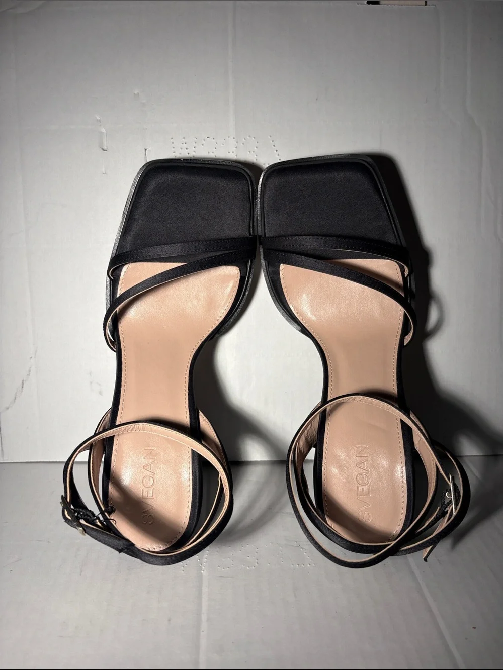Svegan Women's Black Strappy Block Heel Sandals with Ankle Tie Size 39EU 8.5-9US
